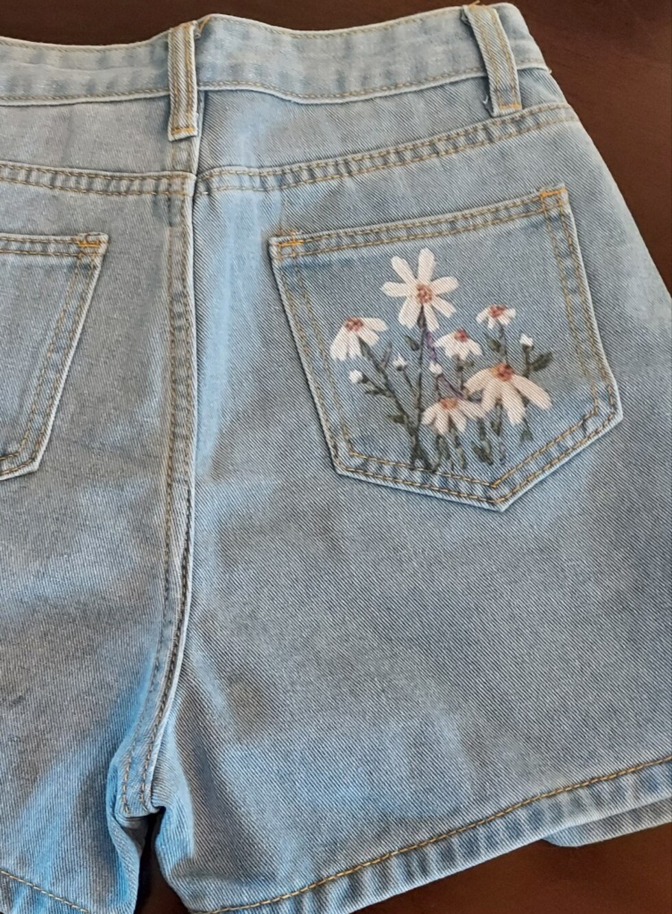Women’s Light Blue Denim Shorts - Classic High-Rise Daisey Pocket. Sz. M (26).